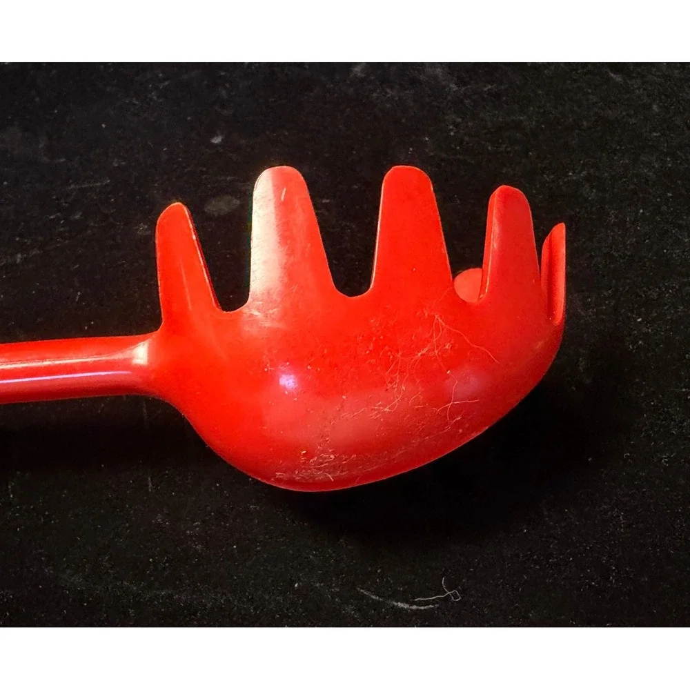 Vintage Red Spaghetti Server: Pedrini Italy, Long Handle Pasta Ladle, Claw Spoon